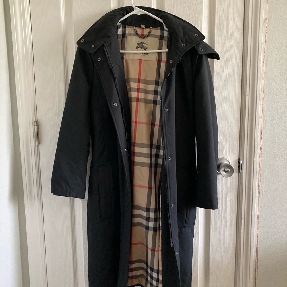 Burberry Black Raincoat with Removable Hood